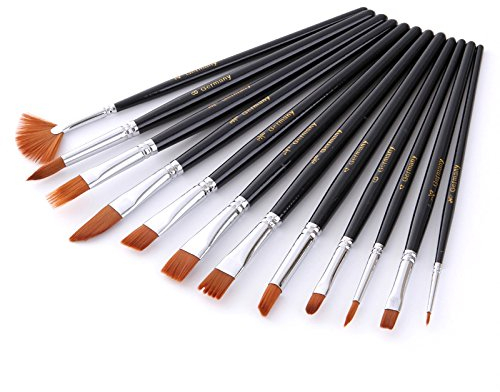 Pinsel Set,Multifunktionales Nylon Pinsel Kunst Multi-Shape Nylon Haar Malerei Pinsel fur Acryl Aquarell Ol Handwerk Rock Gesicht Malerei Pack von 12