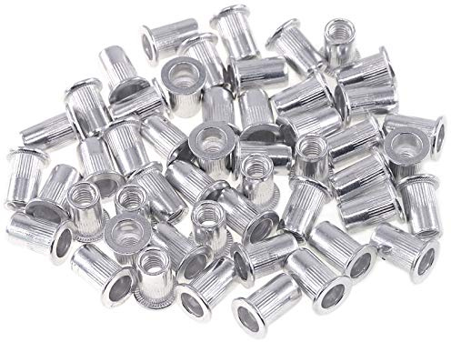 Keadic M6 metrische Nietmuttern, Aluminium, Flachkopf-Gewindeeinsatz, Muttern für Automobil, Möbel, Dekoration, 100 Stück