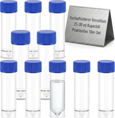 Hemobllo provmugg med skruvlock prov behållare utan etikett Labor medicinsk användning 25–30 ml 10 st.