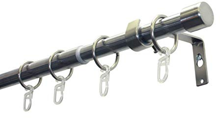 Gardinia Gardinenstangen-Set Cap, 1-Lauf, Ø 19/16 mm, Vorhangstange, Beidseitig ausziehbar, 180-310 cm, Edelstahl-Optik