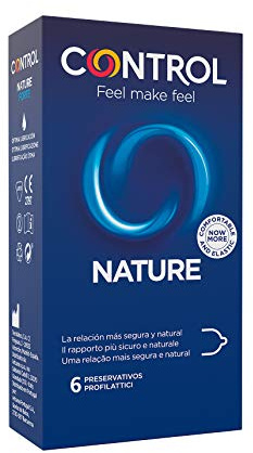 Control Preservativos Nature. Caja de 6 Condones para un Placer Natural, Lubricados, Sexo Seguro. Disfruta de unos Preservativos con Ajuste Perfecto para una Relación Segura.