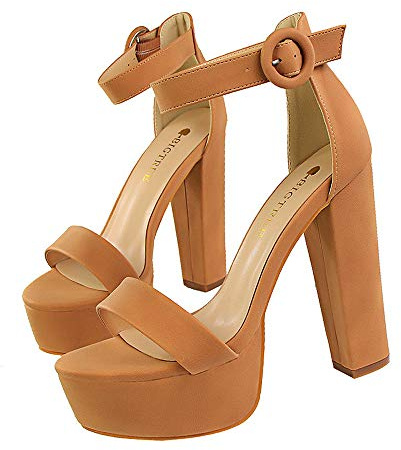Kvinnor Skor Högklackad Dam Klassisk Öppen Toe Sandaler Högklackat Högarbetande Party Elegant Mode Skor Häl Storlek 13 cm Plattform, Kamel, 43 EU