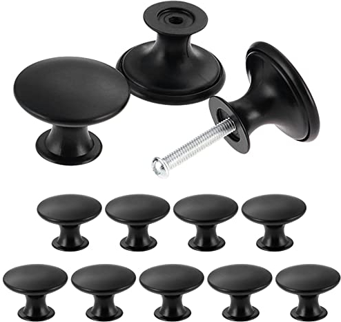 TsunNee 12 Stück Vintage Schrankknäufe, schicke Schubladenknöpfe, antike Küchenschrankgriffe, 30 mm, rund, Möbeltürknäufe, Schwarz