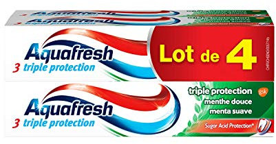 Aquafresh Dentifricio Tripla Protezione, Per Denti Forti e Alito Fresco, Gusto Menta Dolce, Confezione da 4 x 75 ml
