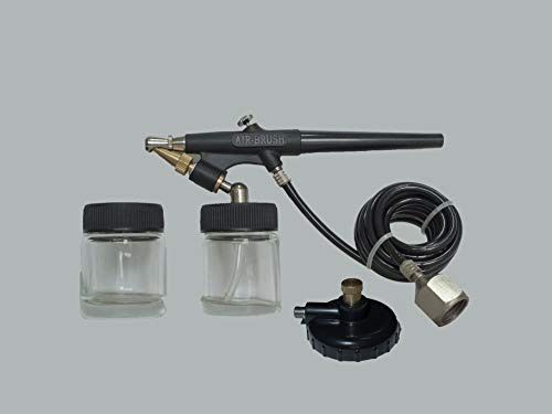 ABAC Kit Aerografo G-520, Aerografo Piccolo con 2 Serbatoi per Vernice, Tubo Flessibile da 1,5 m, Adattatore Bomboletta d'Aria Compressa, Nero