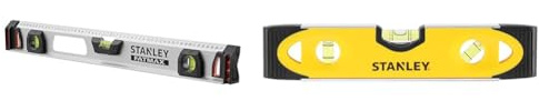 STANLEY FATMAX Niveau Magnétique 60 cm I-Beam - Aluminium Résistant et Léger - Antichocs & Stanley 0-43-511 Niveau Torpédo Magnétique 230 Mm - Semelle Aluminium - Rainure V