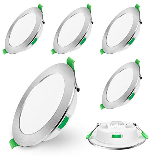 7W LED Recessed Ceiling Light, Dimmable 230V Downlights Ultra Slim 90-100mm Cutout, CCT Selectable Warm White 3000K Neutral White 4000K Cool White 6500K, LED Spotlights for Bathroom Kitchen, 6 Pack