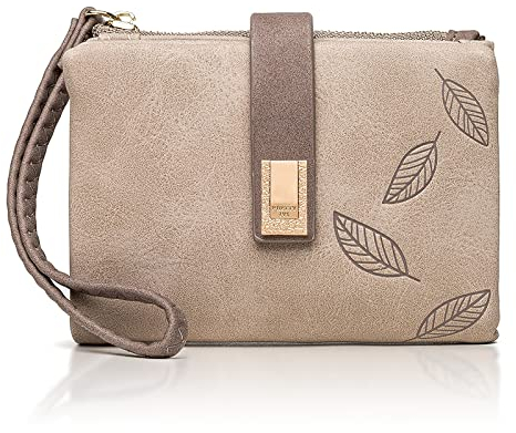 DANXIAN Damengeldbörse, 100% veganes Leder, kleine Geldbörse für Damen, klein, weich, bequem, weich, Brieftasche mit vielen Kartenfächern (braun), Kaqi, Klassisch