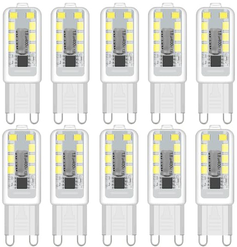 ZEIYEI G9 LED Bulbs, Cool White 6000K, 3W 300LM, 30W Halogen Equivalent, NoFlicke Non-Dimmable，Energy Saving LED Bulb for Home Lighting Decor, Crystal Lamp,Wall Lights, Table Lamp -10Pcs
