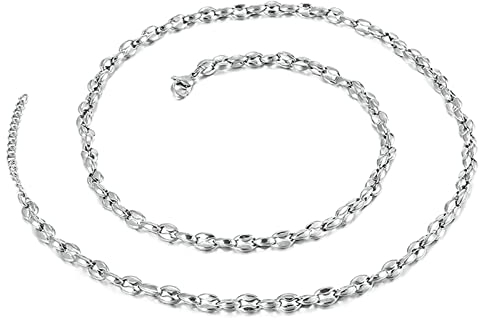 Beydodo Halskette Herren Edelstahl ohne Anhänger, Bohnenkette 5MM Breite Silber Kette 64CM Freundschaftskette Hip Hop