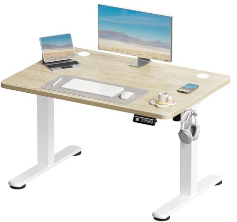 Devoko 100x60 cm Escritorio Regulable en Altura, Escritorio Elevable Eléctrico Telescópico Bidireccional, Escritorio de Oficinay Hogar, para Estudio en Casa con Tablero Ensamblado, Beige