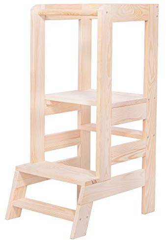 SPRINGOS Kitchen Helper Niveaux 90x40x52 cm Aide de Cuisine pour Les Jeunes Enfants Tour d'apprentissage en Bois Massif Chaise Haute d'escalade d'escalier