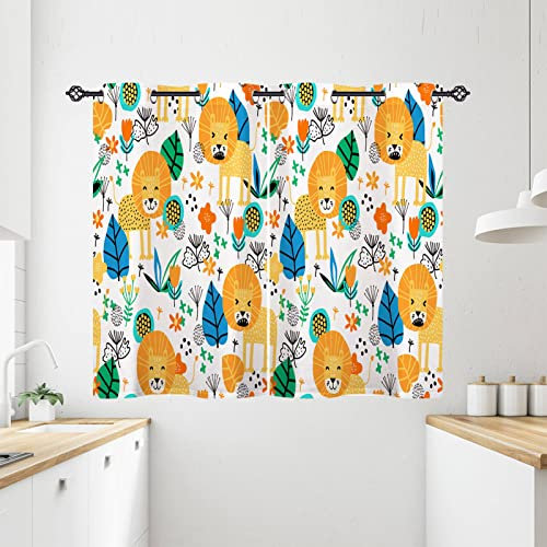 ANHOPE Tropisch Dschungel Tier Löwe Verdunklungsvorhänge mit Ösen Blickdichte Gardinen Blackout Curtain Thermo Vorhänge Kinder Jungen Mädchen Schlafzimmer Wohnzimmer Vorhang 2er Set H 138 x B 71 cm