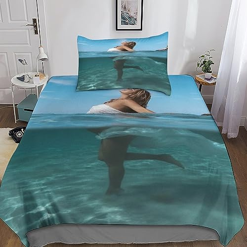 Plage Housse De Couette avec Fermeture À Glissière Belle Femme Parure De Lit Convient Aux Adulte Enfant Microfibre Ensemble De Literie avec Taie d'oreiller 2 Pièces Single（135x200cm）