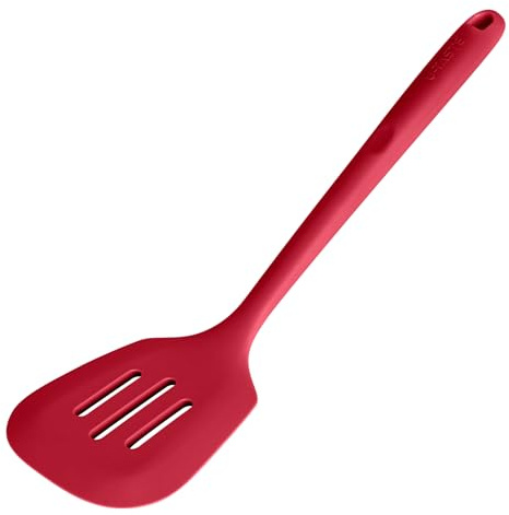 U-Taste Espátula silicona ranurada, resistente calor 315℃, Rojo | utensilio de cocina de goma antiadherente sin costuras para hornear freír huevos, panqueques