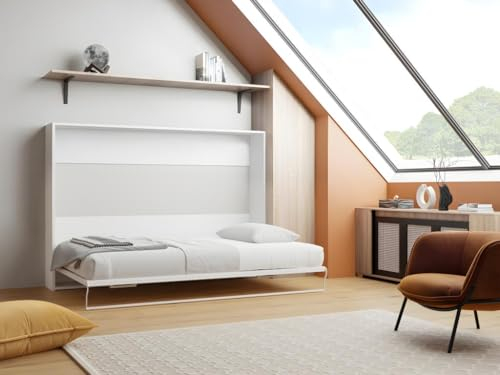 Vente-unique-Letto a scomparsa con apertura orizzontale manuale 140 x 200 cm Bianco + Materasso - MALINA II