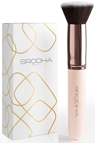 Srodha Beauty Lot de 3 pinceaux à fond de teint Kabuki pour fond de teint liquide, crème et poudre, parfaits pour estomper les pinceaux pour le visage, ne perd pas ses poils - Rose