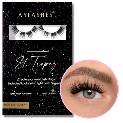 AYLASHES - DIY Wimpernextensions Maxi Box ST. TROPEZ | 5 Paar Wimpern | bis zu 7 Tage Halt | Wimpern DIY Set für zu Hause | künstliche Wimpern | Klebewimpern | lash extension set