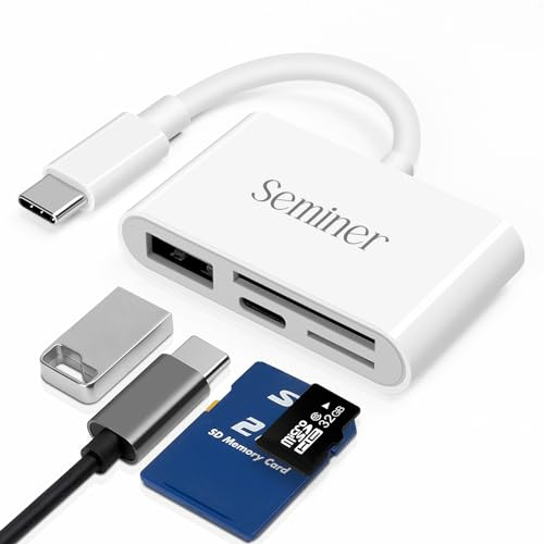 USB C SD Kartenleser, Seminer 4 in 1 USB-C zu Kamera Speicherkartenadapter | mit Ladeanschluss, Micro SD TF Speicherkartenleser Kompatibel mit MacBook, iPad, Samsung, Android, Kamera, iMac