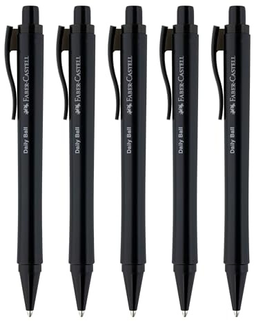 Faber-Castell - Kugelschreiber Daily Ball Schwarz, 5 Stück | Ergonomischer Kugelschreiber mit dokumentenechter XB-Mine und weichem Schreibgefühl