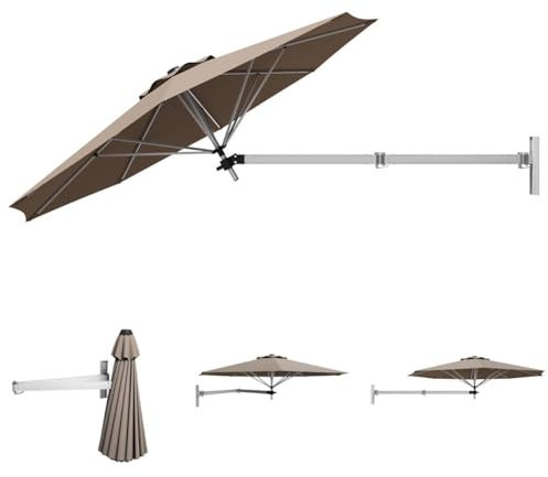 SFAREST Wall-Mounted Parasol, UV Protective Waterproof Cantilever Parasol Umbrella with Adjustable Pole & Wind Vent, 8-Rib Outdoor Hanging Umbrella Tilting Sun Shade for Garden Patio Yard (Brown)