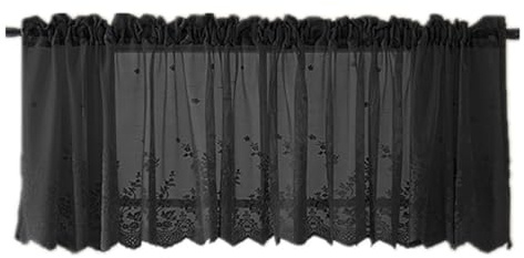 HOMSFOU Spitzen-Vorhang, Volant, Blumenstickerei, Halbfenster, durchscheinende Vorhänge für Küche, Café, Esszimmer, Wohnzimmer, 137 x 61 cm, Schwarz