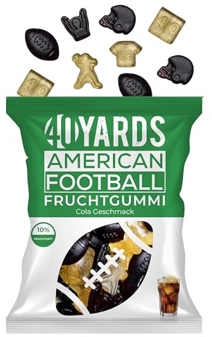 40YARDS American Football Gummibärchen Cola | 175 g Tüte | Neue Rezeptur | Fruchtgummi in Football Form: Helm, Football, Tor, Schiedsrichter, Quarterback & Spielfeld | Süßigkeiten für Football Fans