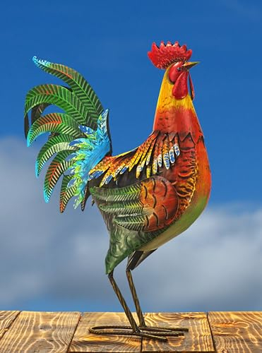 Schneemann-Versand Gartenfigur Hahn Volker Metall Vogel bunt 49 cm groß witzig Gartendeko