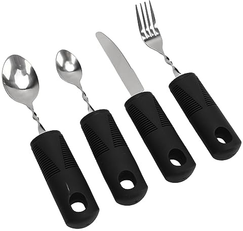 WPKD BLUEIY 4 Stück Adaptive Utensilien für Hand Tremors,Adaptives Utensilien-Set,Weighted Messer Gabeln und Löffel Silberwaren Set mit Griff,für Behinderte Arthritis Parkinsons Ältere Menschen