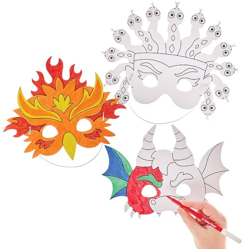 Baker Ross FN079 Fabelwesen-Masken zum Ausmalen - 10er-Pack, Faschingskostüme, Kunst und Kunsthandwerk