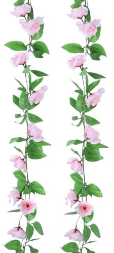 Mozeat Lens 2 Stück (4.8 Meter) Rosen Blumengirlande Rosa Künstliche Rosengirlande Autoschmuck Hochzeit Girlande Hochzeit Deko Kunstblumen und Pflanzen für Hochzeit Party Wand Heimdekoration