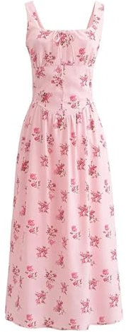 Geblümtes Träger-Tanktop-Kleid mit quadratischem Ausschnitt, sommerliches, machendes mittellanges Urlaubskleid – Foundation Floral – M