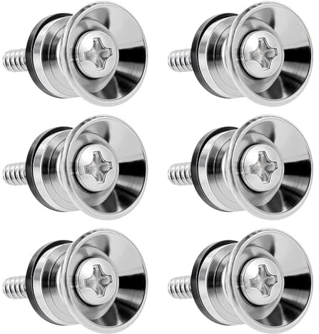 6 Stück Gitarrengurt Knöpfe Metall Gitarrengurt Endknopf, Strap Buttons Endpins, Gitarrengurt Endpin Gitarrengurt Endknopf mit Befestigungsschrauben und Gummi Kissen, Silber