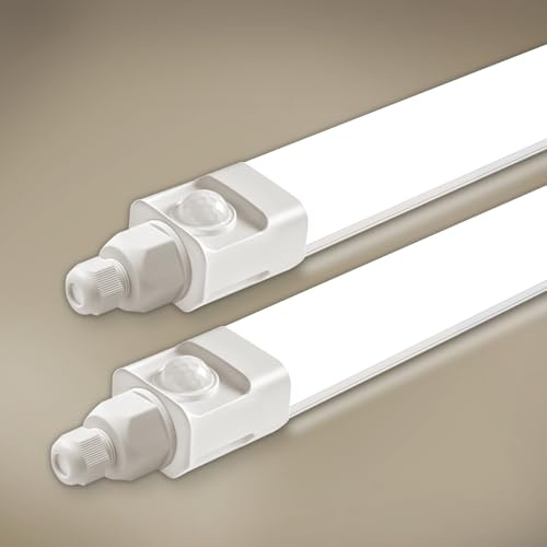 Tobeter 2 Stück LED Feuchtraumleuchte 60cm mit Bewegungsmelder, 18W 1800LM LED Sensor Feuchtraumlampe im Reihenschaltung, IP65 Wasserfest Werkstattlampe für Keller Garage Feuchtraum, Neutralweiß 4000K