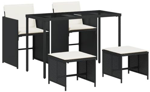 HETFTJN Garten Möbel Draußen Garten Loungemöbel Set Outdoor Furniture Gartengarnitur - 5-TLG. Garten-Essgruppe mit Kissen Schwarz Poly Rattan für Café Terrasse Balkon Hof