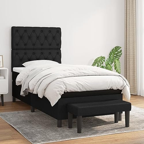 OHOOWOO Boxspringbett mit Matratze Schwarz 80x200 cm Stoff,Boxspringbett mit verstellbarem Kopfteil und Taschenfederkernmatratze für erholsamen Schlaf