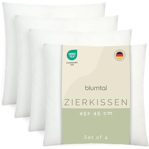 Blumtal Kissenfüllung 45x45 cm 4er - Oeko-TEX zertifizierte Polyesterfüllung für Dekokissen 45x45 cm - 45x45 Kissen Inlett - 4 Stück