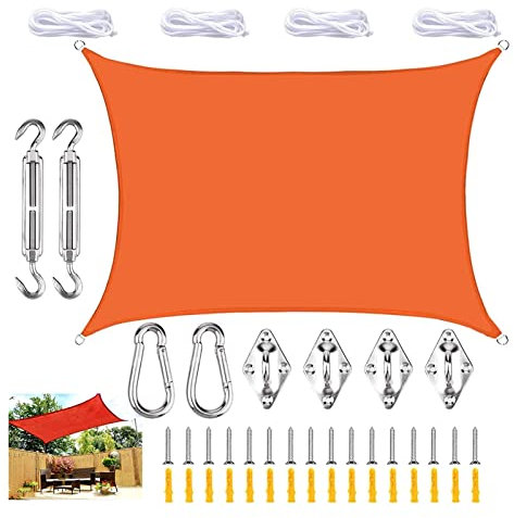Waterproof Shade Sail 3x2m with Fixing Ropes Sun Protection for Garden Swimming Pool UV Protection Orange Egg Chair Cover Waterproof 3x4m
