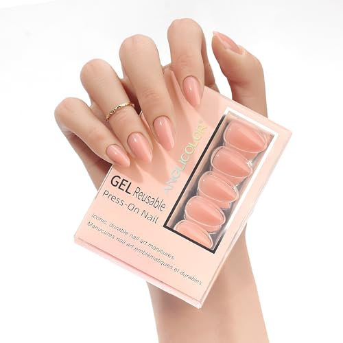 Anglicolor Uñas Postizas Nude,32 Uñas Postizas de Gel Suave en 16 Tamaños,Kit de Uñas Postizas Reutilizables con Pegamento para Uñas (ACXN-3, 32 piezas)