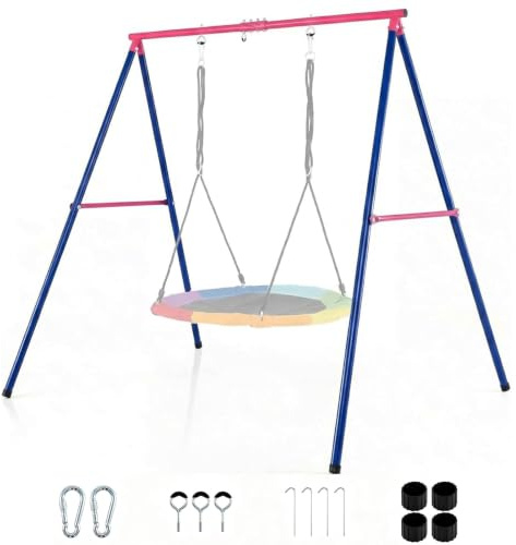 DREAMADE Schaukelgestell Outdoor, Schaukelgerüst Metall (Rot) | Schaukel Gestell bis 300 kg belastbar für Kinderschaukel, Nestschaukel, Garten Spielplatz für Kinder, Erwachsene