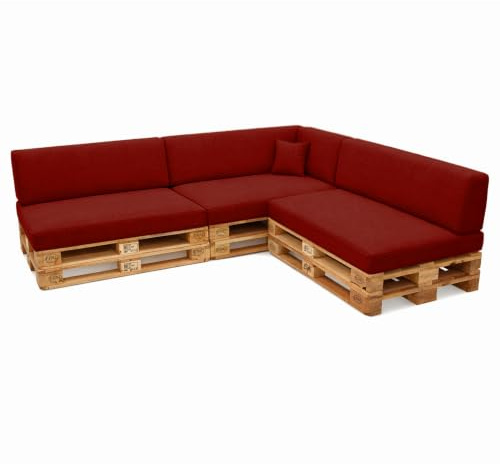 POKAR Palettenkissen Palettenauflagen mit abnehmbarem Bezug Palettenmöbel Palettensofa 8er Set: Sitzkissen 120x80 + Rückenlehne 120x40, Dunkelrot