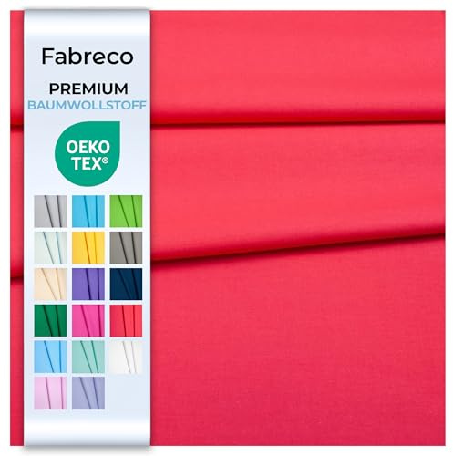 Fabreco - 100% Premium Baumwollstoff Meterware Uni 2 M x 160 cm | 220 g/lfm – Weich, langlebig & hautfreundlich | Stoffe Zum Nähen & Dekoration | Fabric | rot