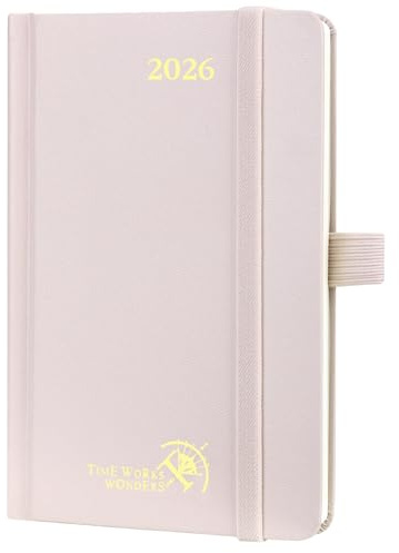 POPRUN Kalender 2026 Klein 16 x 10,5 cm (Jan.2026-Dez.2026) - TaschenKalender 2026 Klein Hardcover - Terminplaner, Wochenplaner 1 Woche 2 Seite mit Innentasche - Hellrosa