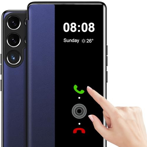 Schutzhülle für Samsung Galaxy S23 Ultra, mit Sichtfenster, Schutzhülle für Samsung S23 Ultra, Rundum-Schutz, Flip Silikon, weich, stoßfest, stoßfest, 5G (blau)