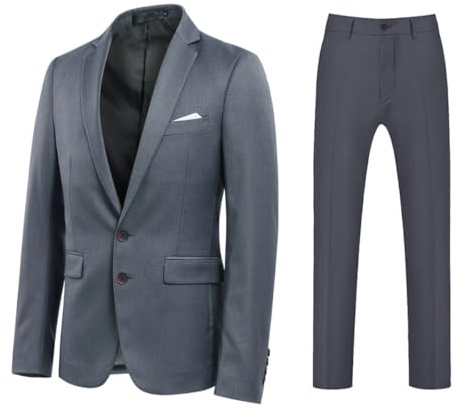 YOUTHUP Costume Homme 2 Pièces Slim Fit 2 Boutons Mariage Affaires | Veste et Pantalon, Couleur Unie, Fente Arrière, Formelle, pour Affaires et Travail de Bureau