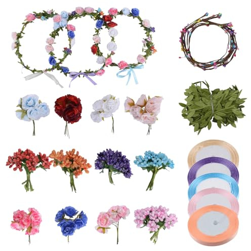 URROMA Blomkronor gör kit, växthussats, färgglada blomhuvuden, brudblomkrans, handgjorda håraccessoarer, present till kvinnor, bröllop, födelsedagsfest