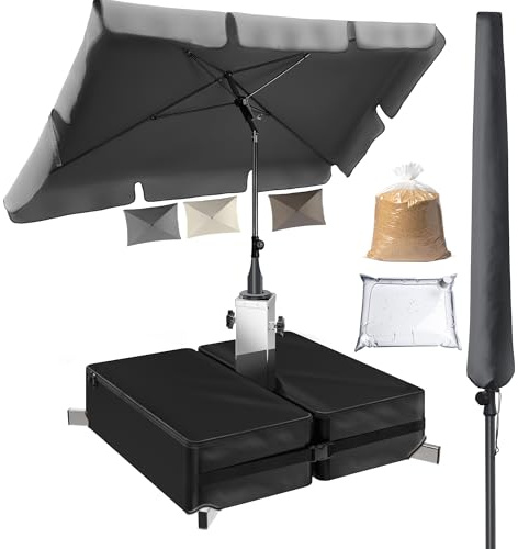 4smile Sonnenschirm Balkon Set 3-teilig, Anthrazit - 200x125cm Sonnenschirm + Sonnenschirmständer + Schirmhülle - Sonnenschutz Balkon mit Ständer - Balkonschirm knickbar höhenverstellbar