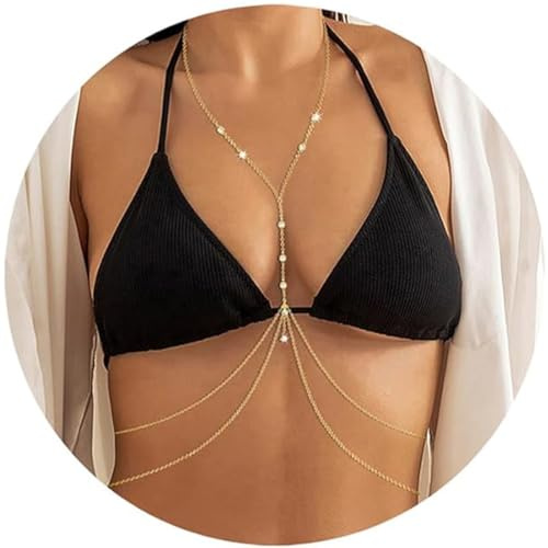 SURALIN 1PCS Körperkette, BH-Bikinikette, Gold Strass Brustkette, Sommer-Strandurlaub, Körperkette für Frauen und Mädchen