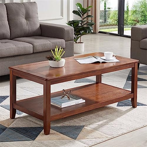 Grande table basse élégante en bois de frêne avec étagère – Design rectangulaire massif, finition frêne clair, accents de noyer, idéale pour le salon, décoration d'intérieur moderne, solution de