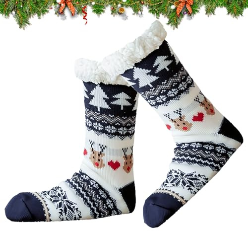 DTYGUIXE Chaussons Chaussettes Femme Noël Chaussette Antiderapante Femme d'Hiver Epaisses Chaussettes Chaudes Femmes Chaussette Thermiques pour Noël, Nouvel An, Hiver